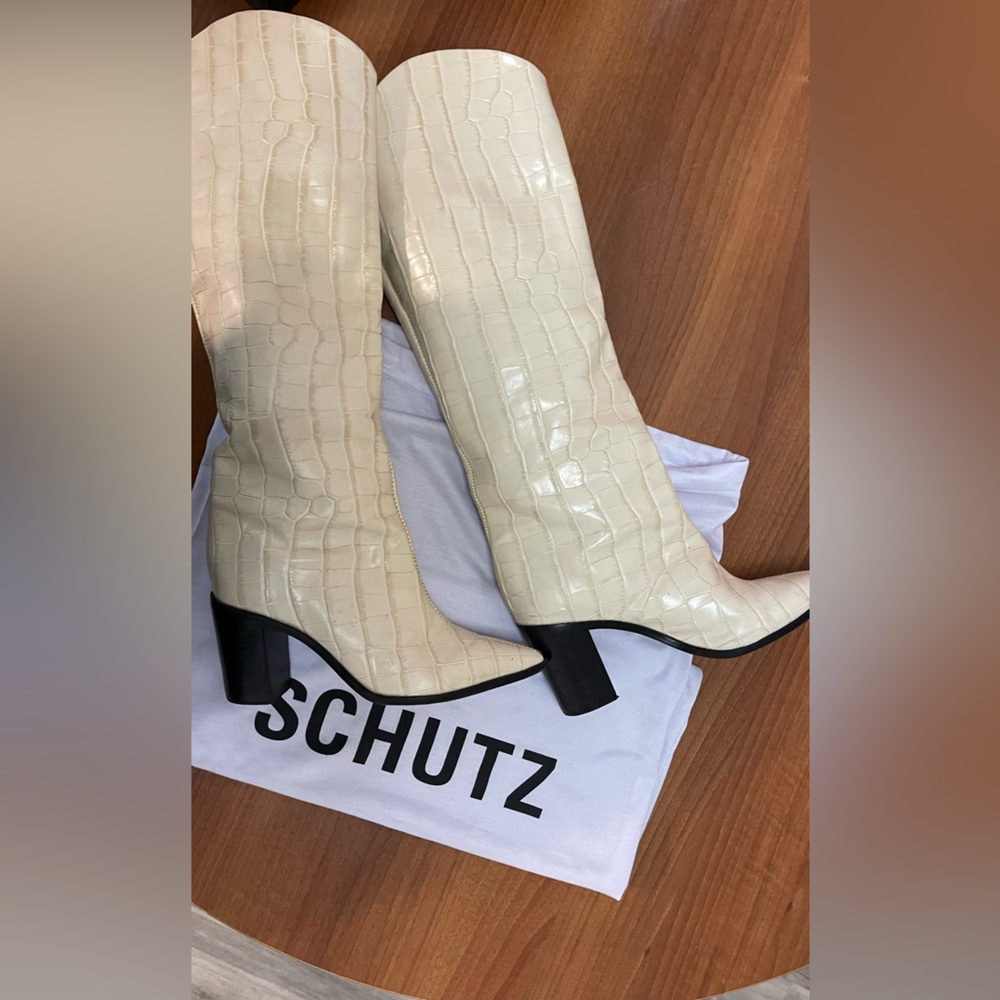 Maryana Block Crocodile-Embossed Leather Boot